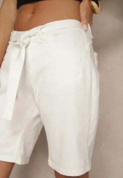 Białe Szorty Low Waist z Wiązanym Paskiem Filenisa