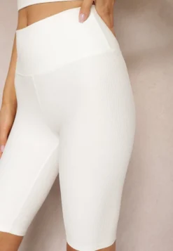 Białe Szorty Typu Kolarki High Waist z Prążkowanego Materiału Vimara