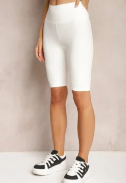 Białe Szorty Typu Kolarki High Waist z Prążkowanego Materiału Vimara