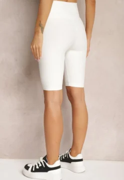 Białe Szorty Typu Kolarki High Waist z Prążkowanego Materiału Vimara