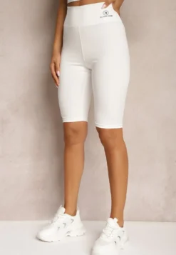 Białe Szorty w Stylu Kolarek High Waist Wykończone Gumką w Pasie Elenea