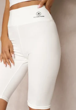 Białe Szorty w Stylu Kolarek High Waist Wykończone Gumką w Pasie Elenea