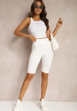 Białe Szorty w Stylu Kolarek High Waist Wykończone Gumką w Pasie Elenea