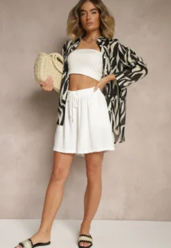 Białe Szorty z Wiskozą High Waist Puvione