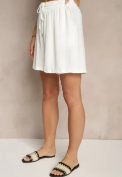 Białe Szorty z Wiskozą High Waist Puvione