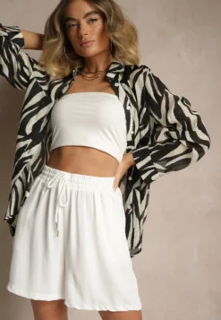 Białe Szorty z Wiskozą High Waist Puvione