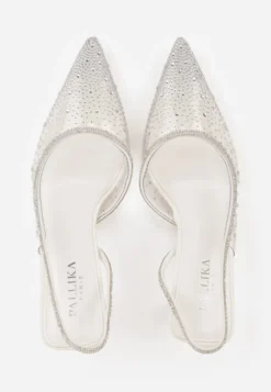 Białe Szpilki Slingback z Transparentną Cholewką i Cyrkoniami Liaceran