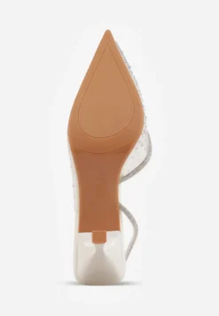 Białe Szpilki Slingback z Transparentną Cholewką i Cyrkoniami Liaceran