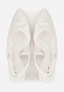 Białe Szpilki VICES Slingback z Ażurową Cholewką Ernestine