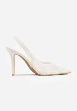 Białe Szpilki VICES Slingback z Ażurową Cholewką Ernestine