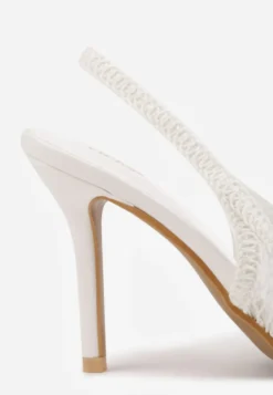 Białe Szpilki VICES Slingback z Ażurową Cholewką Ernestine