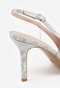 Białe Szpilki VICES Slingback z Kokardą Cyrkoniami i Transparetną Wstawką Kalilise