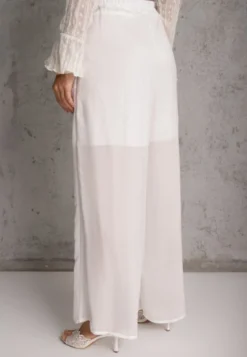 Białe Wiskozowe Spodnie Szerokie High Waist Rissalene
