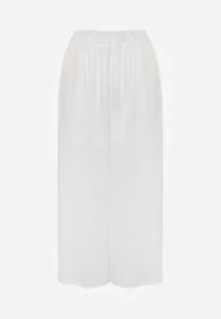 Białe Wiskozowe Spodnie Szerokie High Waist Rissalene