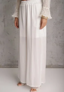 Białe Wiskozowe Spodnie Szerokie High Waist Rissalene