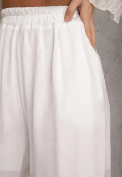 Białe Wiskozowe Spodnie Szerokie High Waist Rissalene