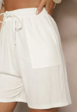 Białe Wiskozowe Szorty Bermudy High Waist z Lnem Dorotella