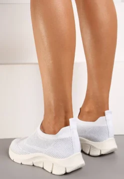 Białe Wsuwane Buty Sportowe ze Skarpetkową Cholewką Tiamonika