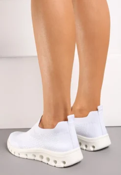 Białe Wsuwane Buty Sportowe z Elastyczną Cholewką do Kostki Asigruna