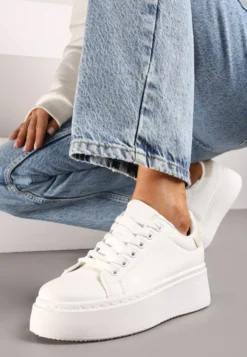 Biało-Beżowe Basicowe Sneakersy na Platformie Tiaeliana