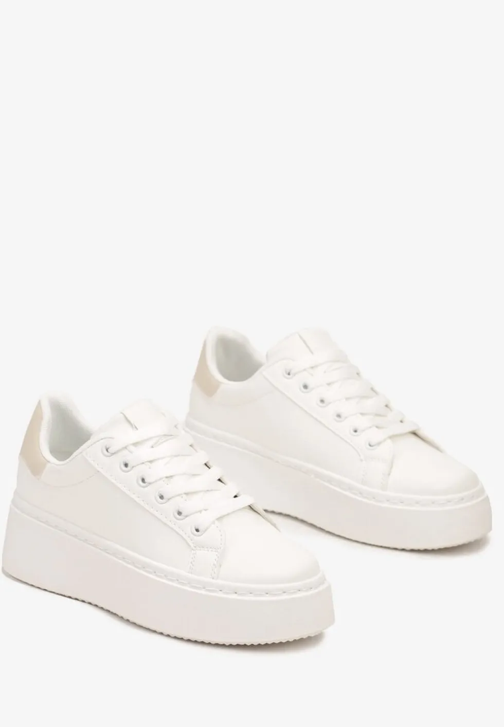 Biało-Beżowe Basicowe Sneakersy na Platformie Tiaeliana