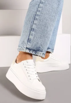 Biało-Beżowe Basicowe Sneakersy na Platformie Tiaeliana