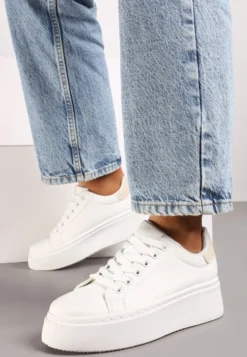 Biało-Beżowe Basicowe Sneakersy na Platformie Tiaeliana