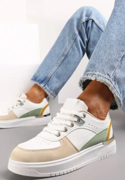 Biało-Beżowe Sneakersy z Metaliczną Wstawką na Podeszwie Giacobbe