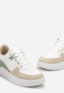 Biało-Beżowe Sneakersy z Metaliczną Wstawką na Podeszwie Giacobbe