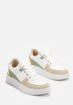 Biało-Beżowe Sneakersy z Metaliczną Wstawką na Podeszwie Giacobbe