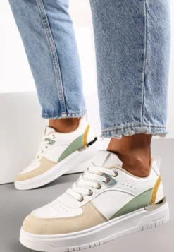 Biało-Beżowe Sneakersy z Metaliczną Wstawką na Podeszwie Giacobbe