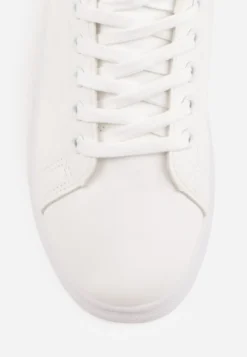 Biało-Beżowe Wiązane Sneakersy na Płaskiej Podeszwie z Modną Wstawką Zanelih
