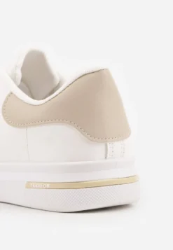 Biało-Beżowe Wiązane Sneakersy na Płaskiej Podeszwie z Modną Wstawką Zanelih