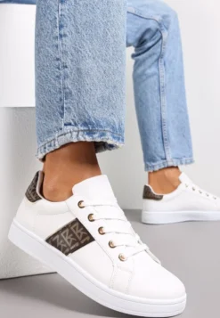 Biało-Brązowe Sneakersy Sznurowane z Wstawkami Danthe