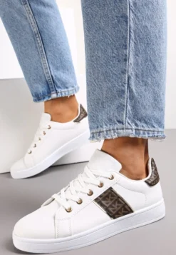 Biało-Brązowe Sneakersy Sznurowane z Wstawkami Danthe