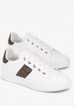 Biało-Brązowe Sneakersy Sznurowane z Wstawkami Danthe