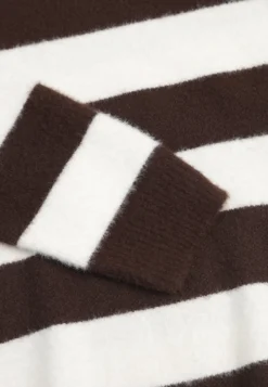 Biało-Brązowy Sweter z Bawełną i Wełną Ozdobiony Paskami Halibena