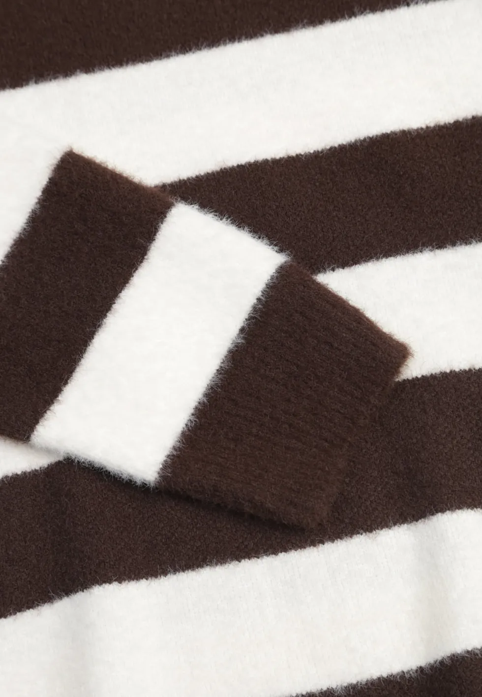 Biało-Brązowy Sweter z Bawełną i Wełną Ozdobiony Paskami Halibena