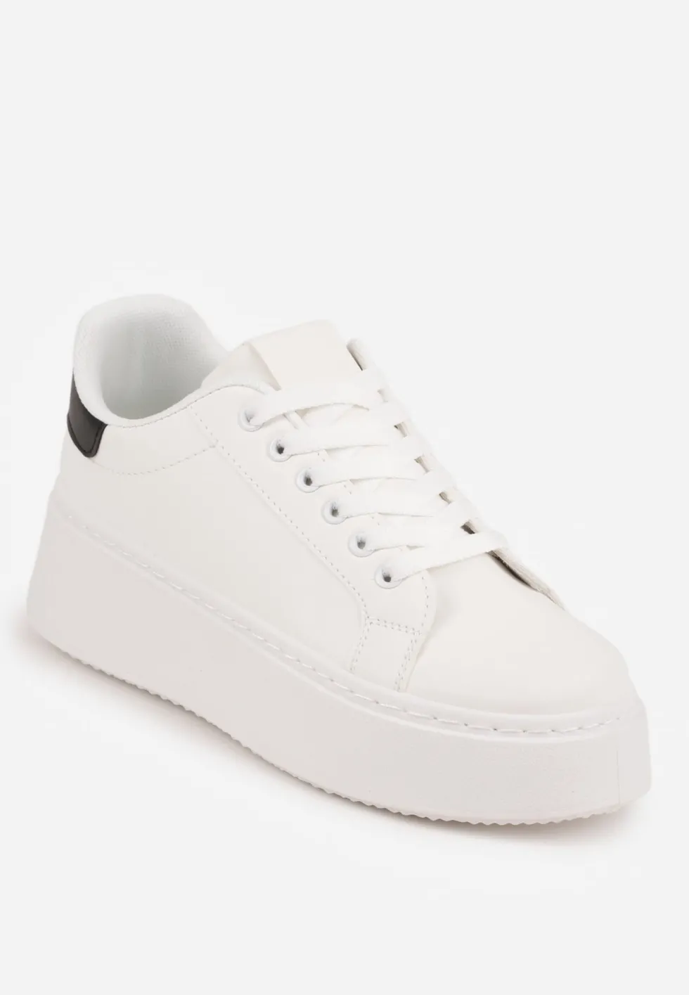 Biało-Czarne Basicowe Sneakersy na Platformie Tiaeliana