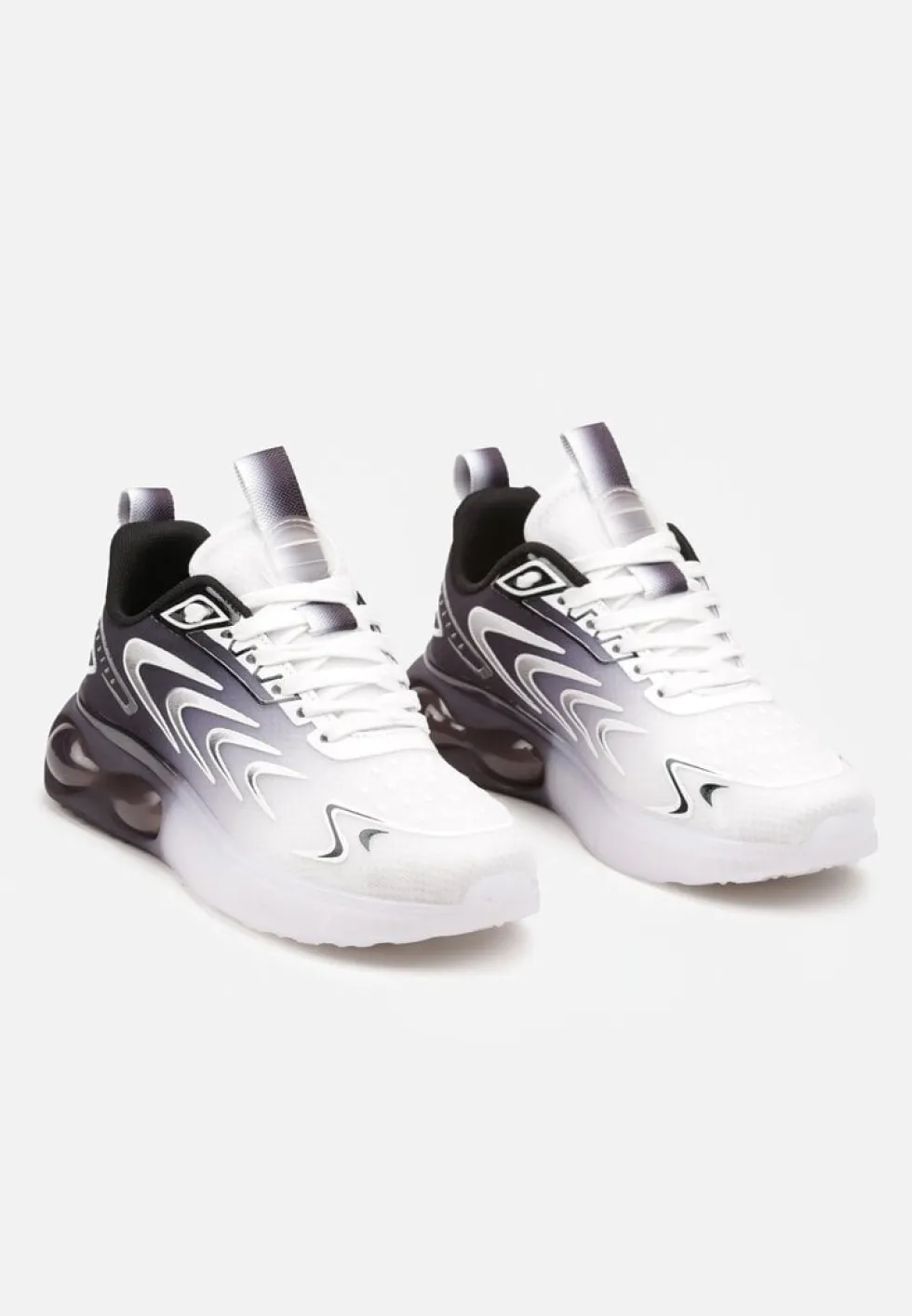 Biało-Czarne Buty Sportowe Sneakersy na Płaskiej Podeszwie ze Sznurowaniem Risannie