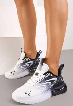 Biało-Czarne Buty Sportowe Sneakersy na Płaskiej Podeszwie ze Sznurowaniem Risannie