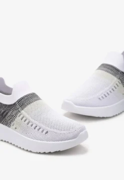 Biało-Czarne Buty Sportowe z Nadrukiem Obmre i Skarpetkową Cholewką Erinevia