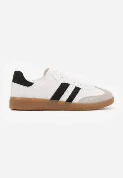 Biało-Czarne Casualowe Sneakersy na Płaskiej Podeszwie z Paskami Jereria