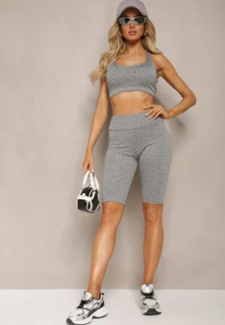 Biało-Czarne Kolarki Szorty High Waist Sportowe z Push-Up Calatrix