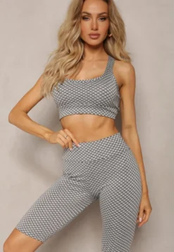 Biało-Czarne Kolarki Szorty High Waist Sportowe z Push-Up Calatrix