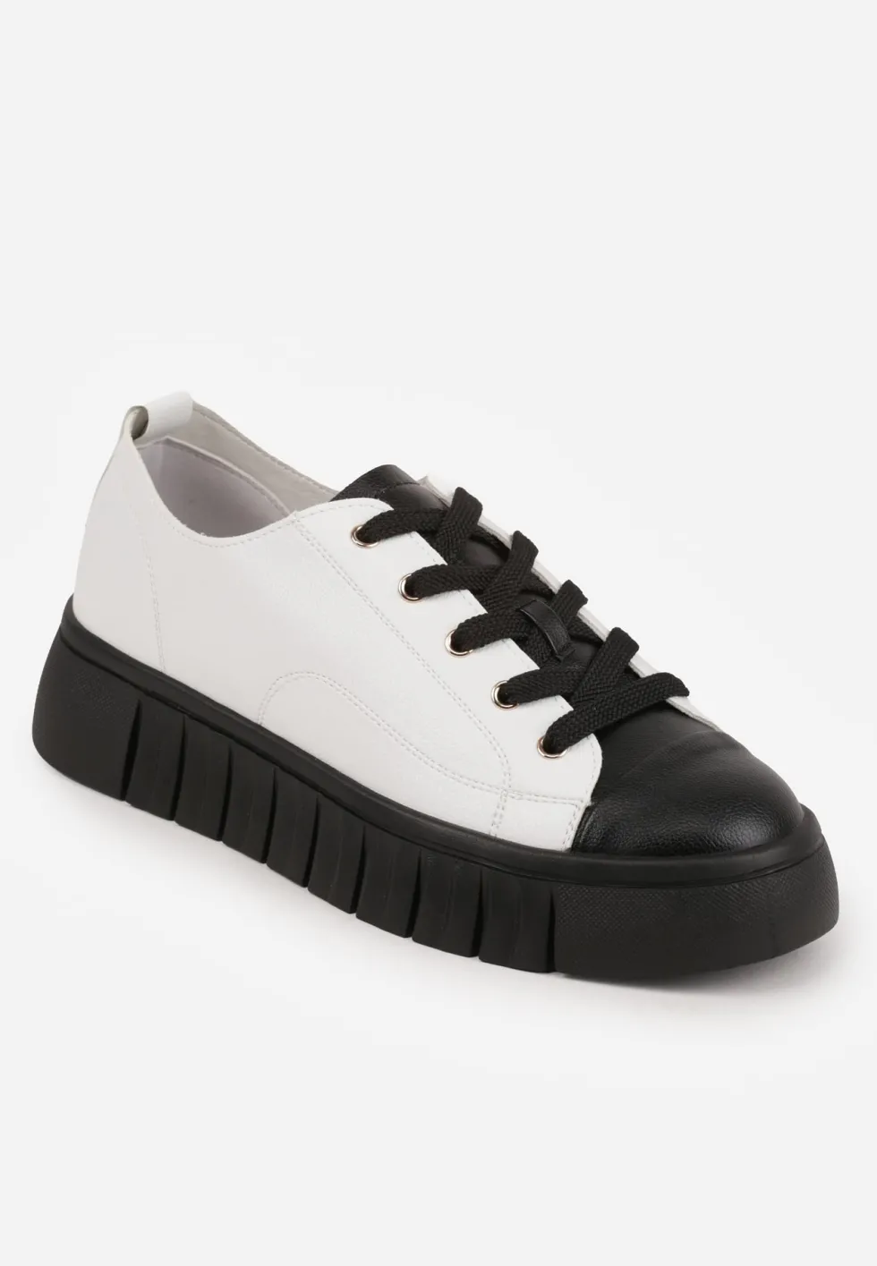 Biało-Czarne Płaskie Sneakersy Vices ze Sznurowaniem Lorori
