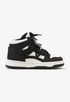 Biało-Czarne Płaskie Sneakersy za Kostkę Ozdobione Gwiazdą Saveline