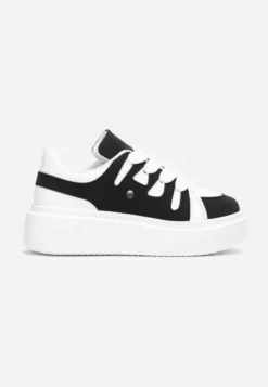 Biało-Czarne Sneakersy na Grubej Podeszwie przed Kostkę Alisis