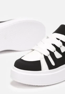 Biało-Czarne Sneakersy na Grubej Podeszwie przed Kostkę Alisis