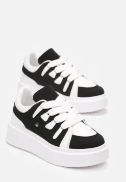 Biało-Czarne Sneakersy na Grubej Podeszwie przed Kostkę Alisis